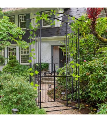 Metal Garden Entrance Arch Matte Black 131cmx49cmx212cm Elegant Outdoor Impact