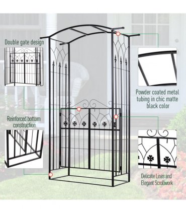 Metal Garden Entrance Arch Matte Black 131cmx49cmx212cm Elegant Outdoor Impact