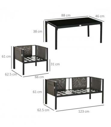 Outsunny 4 Piece Garden Sofa Set w/ Tempered Glass Coffee Table Padded Cushions
