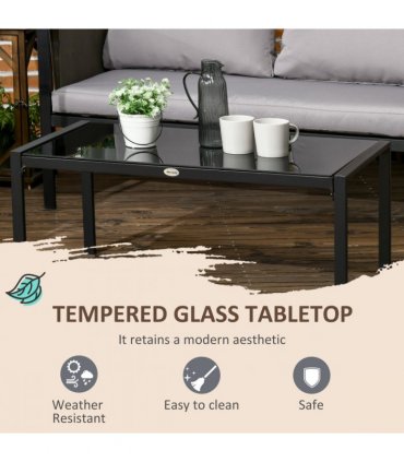 Outsunny 4 Piece Garden Sofa Set w/ Tempered Glass Coffee Table Padded Cushions