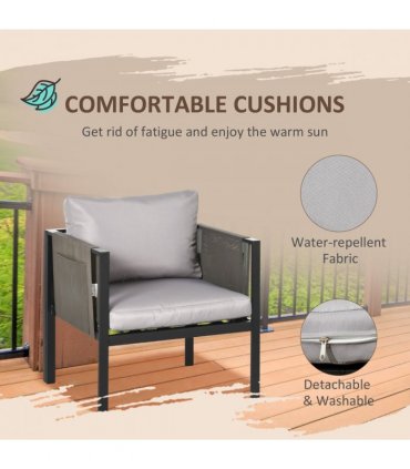 Outsunny 4 Piece Garden Sofa Set w/ Tempered Glass Coffee Table Padded Cushions