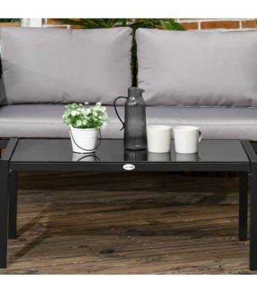 Outsunny 4 Piece Garden Sofa Set w/ Tempered Glass Coffee Table Padded Cushions