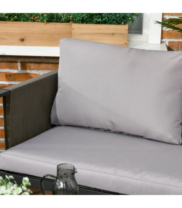 Outsunny 4 Piece Garden Sofa Set w/ Tempered Glass Coffee Table Padded Cushions