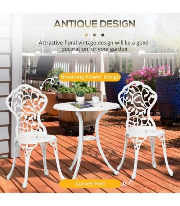 Outsunny Aluminium Bistro Set Garden Coffee Table Chair Outdoor Dining Set