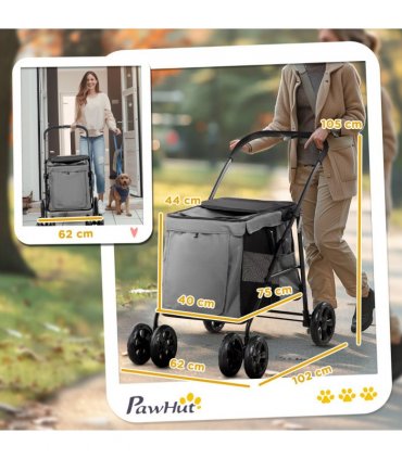 PawHut One-click Foldable Pet Stroller w/ Mesh Windows, for Small Pets - Grey