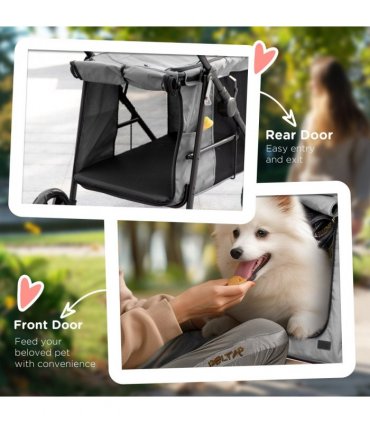 PawHut One-click Foldable Pet Stroller w/ Mesh Windows, for Small Pets - Grey