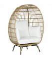 Outsunny Round PE Rattan Outdoor Egg Chair w/ Padded Cushions for Garden, Khaki
