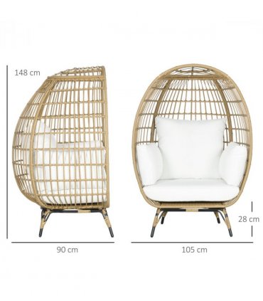 Outsunny Round PE Rattan Outdoor Egg Chair w/ Padded Cushions for Garden, Khaki