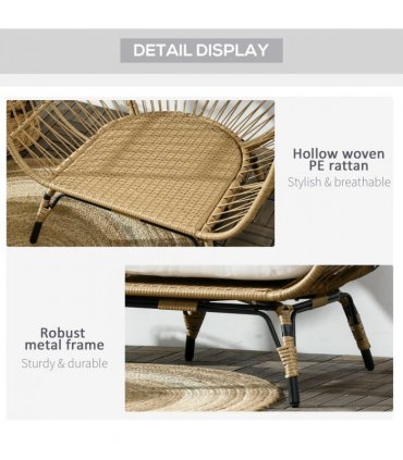Outsunny Round PE Rattan Outdoor Egg Chair w/ Padded Cushions for Garden, Khaki