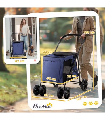 PawHut One-click Foldable Pet Stroller w/ Mesh Windows, for Small Pets - Blue