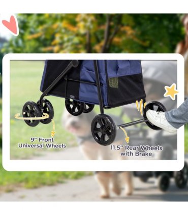 PawHut One-click Foldable Pet Stroller w/ Mesh Windows, for Small Pets - Blue