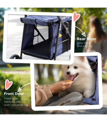 PawHut One-click Foldable Pet Stroller w/ Mesh Windows, for Small Pets - Blue