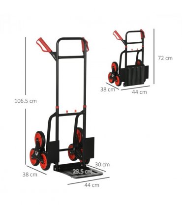 DURHAND Climbing Stairs Trolley Hand Trucks 6-Wheels Foldable Load Cart Steel