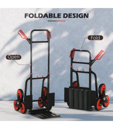 DURHAND Climbing Stairs Trolley Hand Trucks 6-Wheels Foldable Load Cart Steel