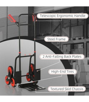 DURHAND Climbing Stairs Trolley Hand Trucks 6-Wheels Foldable Load Cart Steel