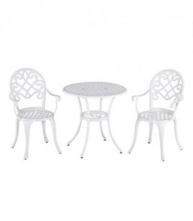 Garden Table Set White Aluminium 66cm Round Table 2 Chairs Outdoor Furniture