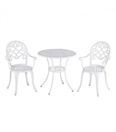 Garden Table Set White Aluminium 66cm Round Table 2 Chairs Outdoor Furniture