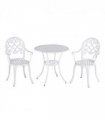 Garden Table Set White Aluminium 66cm Round Table 2 Chairs Outdoor Furniture