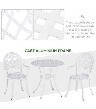 Garden Table Set White Aluminium 66cm Round Table 2 Chairs Outdoor Furniture