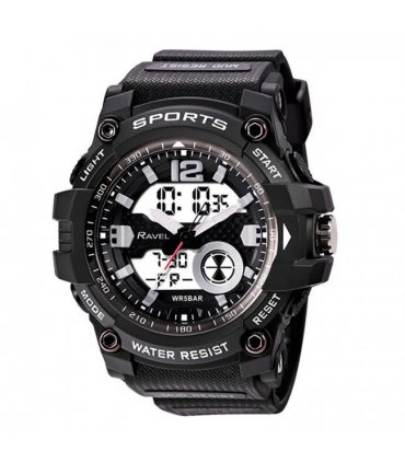 Sports Watch Black PU strap 5ATM Water Resistant Dual Time Display