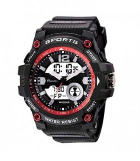 Sports Red PU strap 10.00 cm Ravel Adults Ana-Digi Dual time 5ATM Watch
