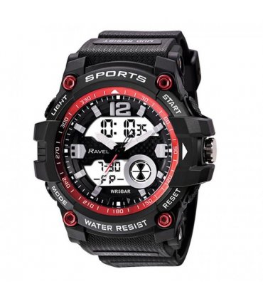 Sports Red PU strap 10.00 cm Ravel Adults Ana-Digi Dual time 5ATM Watch