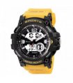 Sports Yellow 5ATM Water Resistant Dual Time Display 12/24 Hour PU Strap Watch