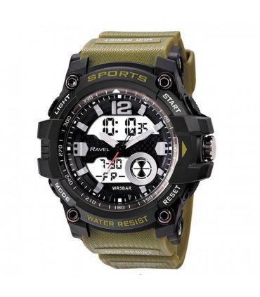 Sports Watch Ravel Adults Ana-Digi Dual time 5ATM Sports Khaki Watch RDT.2B