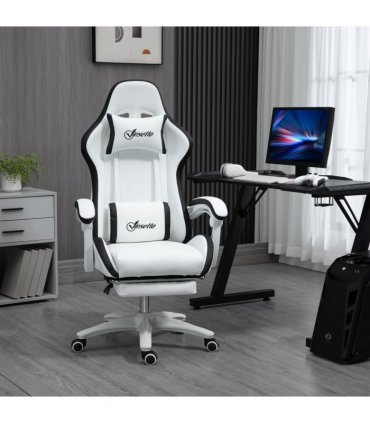 Gaming Chair Vinsetto Racing Style Reclining Footrest Black Faux Leather 65cm