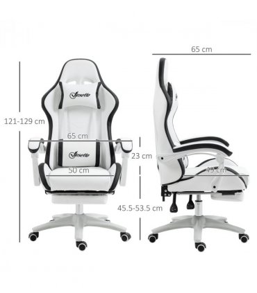Gaming Chair Vinsetto Racing Style Reclining Footrest Black Faux Leather 65cm