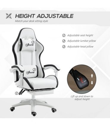 Gaming Chair Vinsetto Racing Style Reclining Footrest Black Faux Leather 65cm