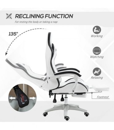 Gaming Chair Vinsetto Racing Style Reclining Footrest Black Faux Leather 65cm