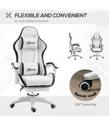 Gaming Chair Vinsetto Racing Style Reclining Footrest Black Faux Leather 65cm