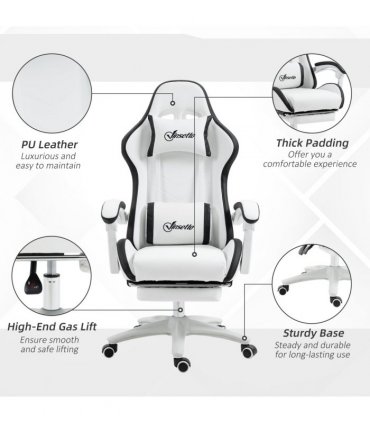 Gaming Chair Vinsetto Racing Style Reclining Footrest Black Faux Leather 65cm