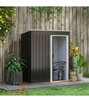 Garden Storage Shed Black 163 cm x 89 cm x 182 cm Galvanized Color Steel Sliding