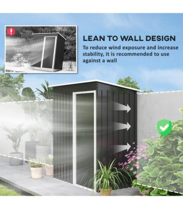 Garden Storage Shed Black 163 cm x 89 cm x 182 cm Galvanized Color Steel Sliding