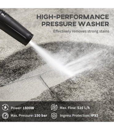 Garden Power Washer 1800W 150 Bar Green 35W x 27D x 78H cm - Complete Kit
