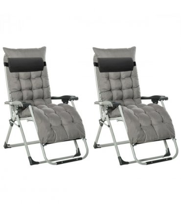 Outsunny 2 PCS Reclining Zero Gravity Chair Folding Lounger Cushion Dark Grey