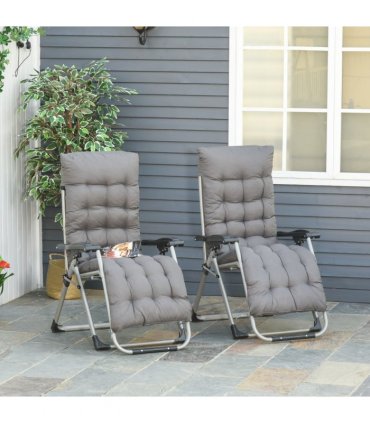 Outsunny 2 PCS Reclining Zero Gravity Chair Folding Lounger Cushion Dark Grey