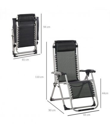 Outsunny 2 PCS Reclining Zero Gravity Chair Folding Lounger Cushion Dark Grey
