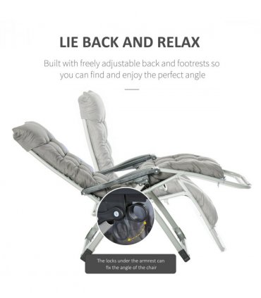Outsunny 2 PCS Reclining Zero Gravity Chair Folding Lounger Cushion Dark Grey