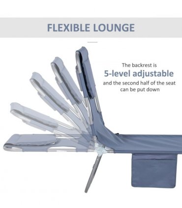 Outsunny Beach Chaise Lounge Portable Adjustable Backrest with Face Cavity Grey