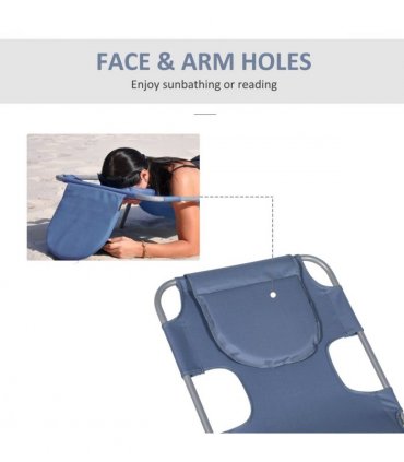 Outsunny Beach Chaise Lounge Portable Adjustable Backrest with Face Cavity Grey