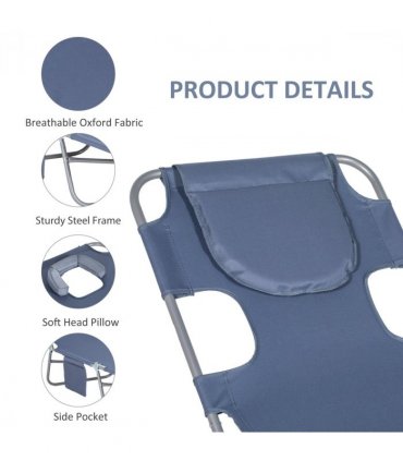 Outsunny Beach Chaise Lounge Portable Adjustable Backrest with Face Cavity Grey