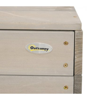 Outsunny Kids Wooden Sandpit, Sandbox w/ Canopy, Seats, for Gardens - Grey