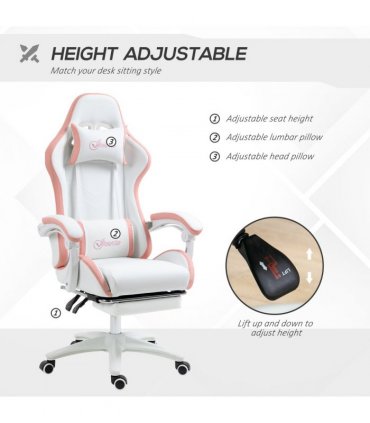 Vinsetto Racing Style Gaming Chair with Reclining Function Footrest, Pink