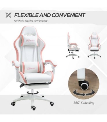 Vinsetto Racing Style Gaming Chair with Reclining Function Footrest, Pink