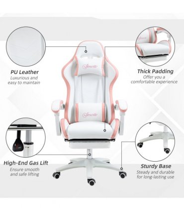 Vinsetto Racing Style Gaming Chair with Reclining Function Footrest, Pink