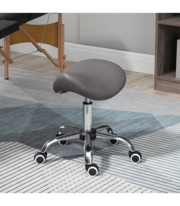 HOMCOM PU Leather Saddle Stool w/ Moulded Padded Seat Adjustable Height Grey