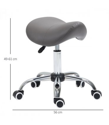 HOMCOM PU Leather Saddle Stool w/ Moulded Padded Seat Adjustable Height Grey